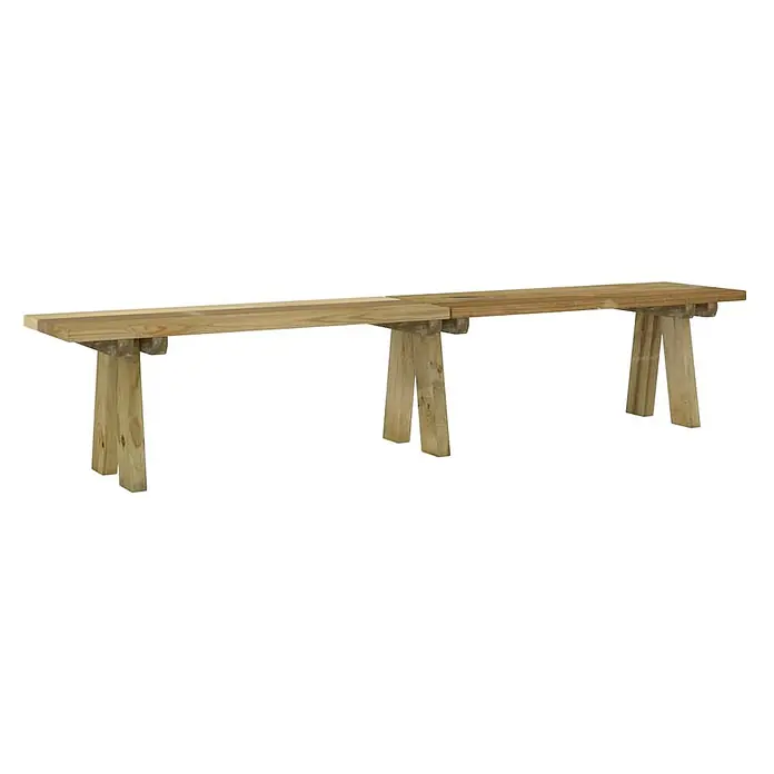 Furnicato Gartenbank Kiefernholz imprägniert - B x T x H: 220 x 38 x 45 cm, Braun - Lange Holzbank mit hellbraun-grünlicher Oberfläche und drei stabilen Beinpaaren, zum Sitzen.