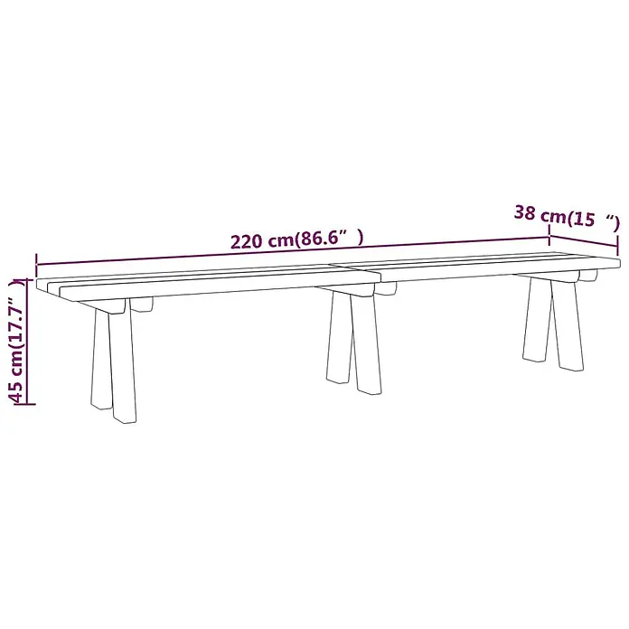 Furnicato Gartenbank Kiefernholz imprägniert - B x T x H: 220 x 38 x 45 cm, Braun - Lange Holzbank mit den Maßen 220 cm (L) x 38 cm (B) x 45 cm (H).
