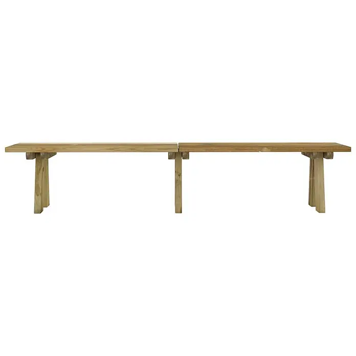 Furnicato Gartenbank Kiefernholz imprägniert - B x T x H: 220 x 38 x 45 cm, Braun - Zwei verbundene helle Holzbänke im rustikalen Design mit robusten Holzbeinen.