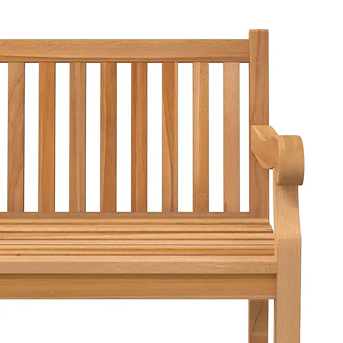 Furnicato Gartenbank Teak-Hartholz - B x T x H: 150 x 69 x 92 cm, Braun - Hellbraune Gartenbank aus Holz mit Lattenrücken und -sitz, und einer geschwungenen Armlehne.