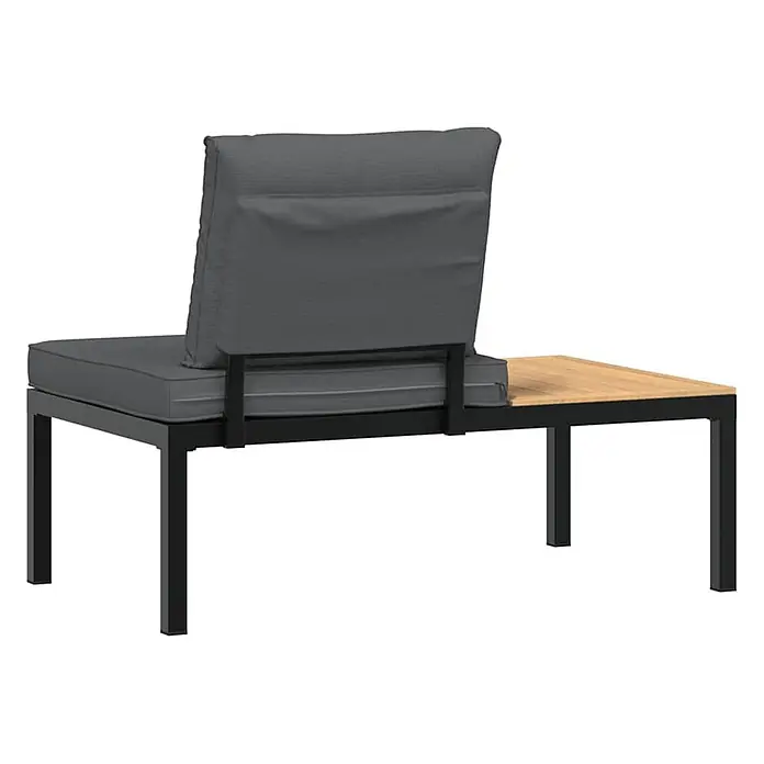 Furnicato Gartenbank pulverbeschichtetes Aluminium - B x T x H: 110 x 73 x 73 cm, Schwarz - Outdoor Lounge-Modul mit schwarzem Metallrahmen, dunkelgrauen Kissen und integriertem Holztisch.