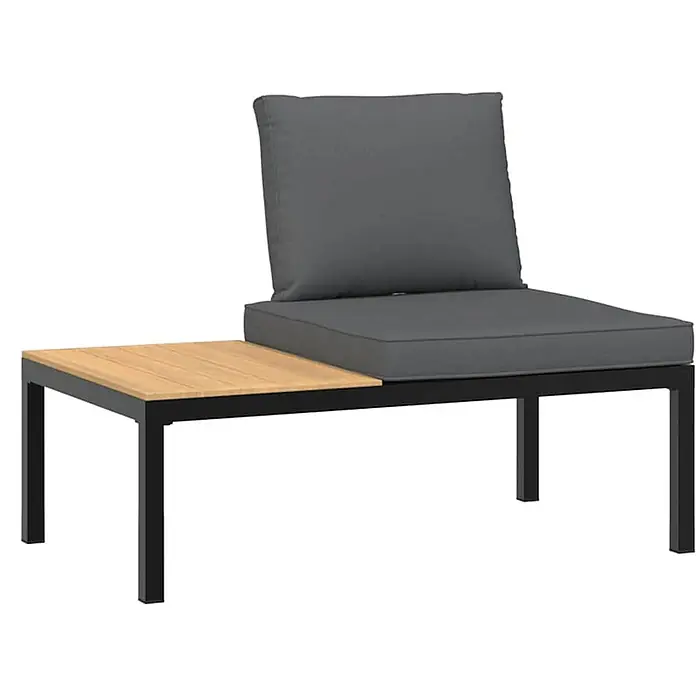 Furnicato Gartenbank pulverbeschichtetes Aluminium - B x T x H: 110 x 73 x 73 cm, Schwarz - Gartenliege mit schwarzem Metallgestell, Holznebenplatte und dunkelgrauen Kissen.