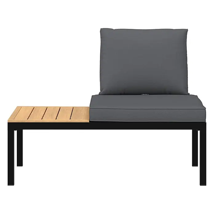 Furnicato Gartenbank pulverbeschichtetes Aluminium - B x T x H: 110 x 73 x 73 cm, Schwarz - Gartenbank mit schwarzem Gestell, Holzplatte und grauen Kissen.