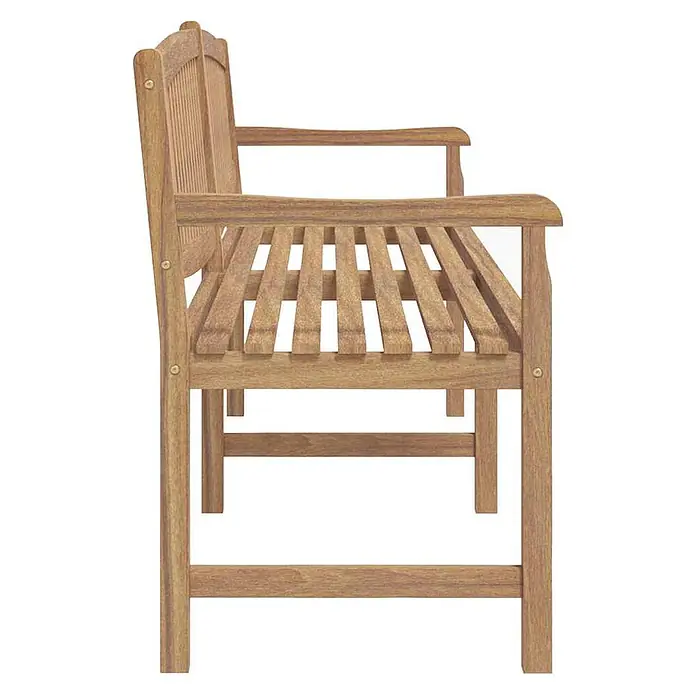 Furnicato Gartenbank - Braun - Seitenansicht einer Lattenbank aus hellem Holz.