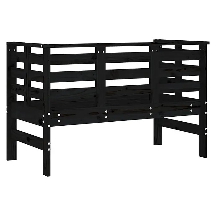 Furnicato Gartenbank Kiefernholz-Massivholz - B x T x H: 111,5 x 53 x 71 cm, Schwarze Kiefer - Schwarzes Holz-Hochbettgestell mit Latten-Seitengeländern.