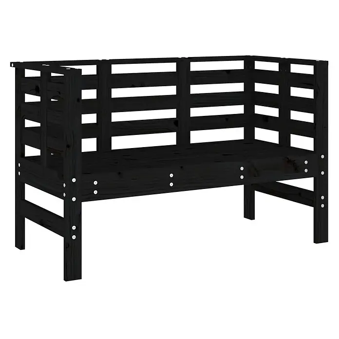 Furnicato Gartenbank Kiefernholz-Massivholz - B x T x H: 111,5 x 53 x 71 cm, Schwarze Kiefer - Schwarzes Bettgestell aus massivem Kiefernholz mit Latten an den Seiten und am Rücken.