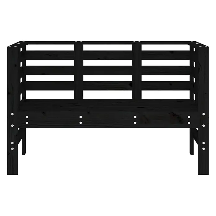 Furnicato Gartenbank Kiefernholz-Massivholz - B x T x H: 111,5 x 53 x 71 cm, Schwarze Kiefer - Eine schwarze Holz-Gartenbank mit Lattenrückenlehne und Sitzfläche, mit sichtbaren Metallbefestigungen.