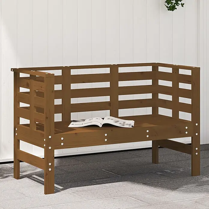 Furnicato Gartenbank - Honigbraune Kiefer - Braune Holz-Eckbank mit Lattenrücken und -seiten, ideal für Entspannung im Freien.
