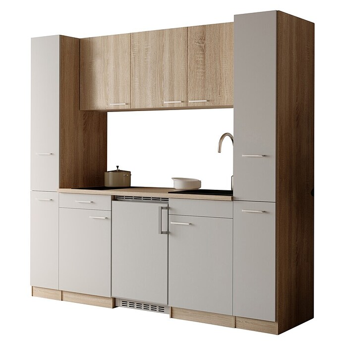 Respekta Küchenzeile Ingrid (Breite: 210 cm, Weiß, Mit Kochfeld + Kühlschrank) | BAUHAUS