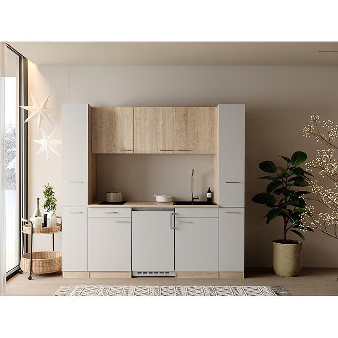 Respekta Küchenzeile Ingrid (Breite: 210 cm, Weiß, Mit Kochfeld + Kühlschrank) | BAUHAUS