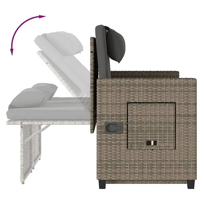 Furnicato Gartenbank - B x T x H: 122 x 102 x 60 cm, Grau - Grauer Polyrattan Gartenstuhl, umwandelbar in Liege.