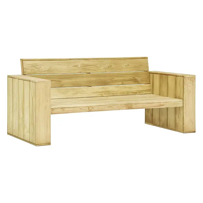 Furnicato Gartenbank Kiefernholz imprägniert - B x T x H: 76 x 179 x 76 cm, Braun - Gartenbank aus Naturholz mit Lattenrückenlehne und massiven Armlehnen.