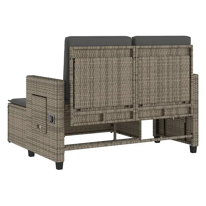 Furnicato Gartenbank PE-Rattan - B x T x H: 122 x 102 x 60 cm, Grau - Beiges Polyrattan-Gartenssofa mit dunkelgrauen Kissen und verstellbarer Rückenlehne.