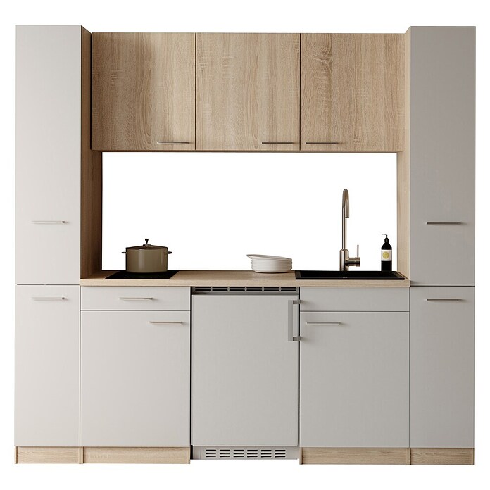 Respekta Küchenzeile Ingrid (Breite: 210 cm, Weiß, Mit Kochfeld + Kühlschrank) | BAUHAUS