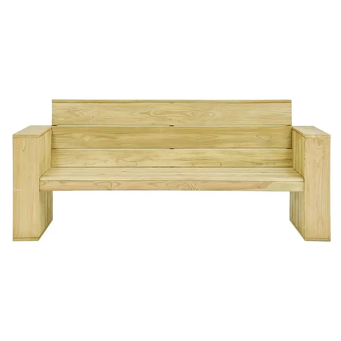 Furnicato Gartenbank Kiefernholz imprägniert - B x T x H: 76 x 179 x 76 cm, Braun - Leichte Holzgartenbank mit Lattenrücken und -sitz sowie massiven Blockarmlehnen.