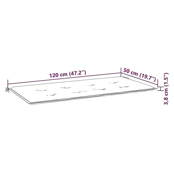 Furnicato Gartenbank - Beige - Rechteckiges, helles, gestepptes Kissen mit Maßen 120x50x3,8 cm und Bändern.