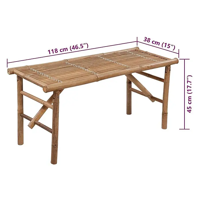 Furnicato Gartenbank - Beige - Klappbare Bank aus natürlichem Bambus mit Lattenrostplatte, 118x38x45 cm.