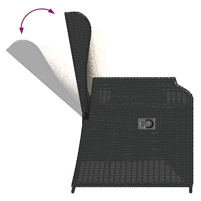 Furnicato Gartenbank Poly-Rattan - B x T x H: 104 x 110 x 95 cm, Schwarz und Cremeweiß - Schwarzer Polyrattan Gartenloungesessel mit verstellbarer Rückenlehne und beigem Kissen.