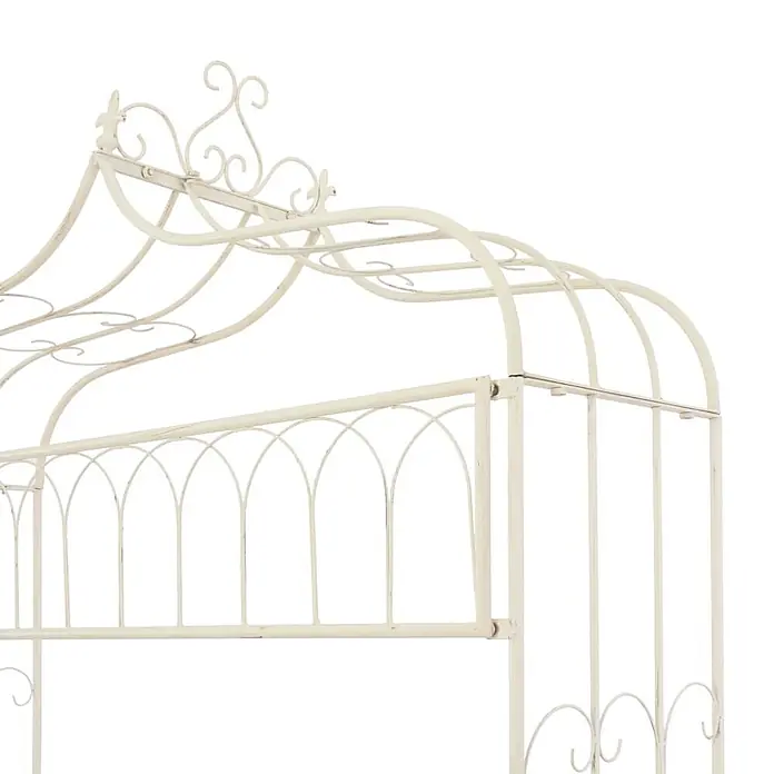Furnicato Gartenbank Schmiedeeisen Antikweiß - B x T x H: 122 x 43 x 220 cm, Weiß - Cremefarbener Metall-Gartenbogen mit verschnörkelten Verzierungen.