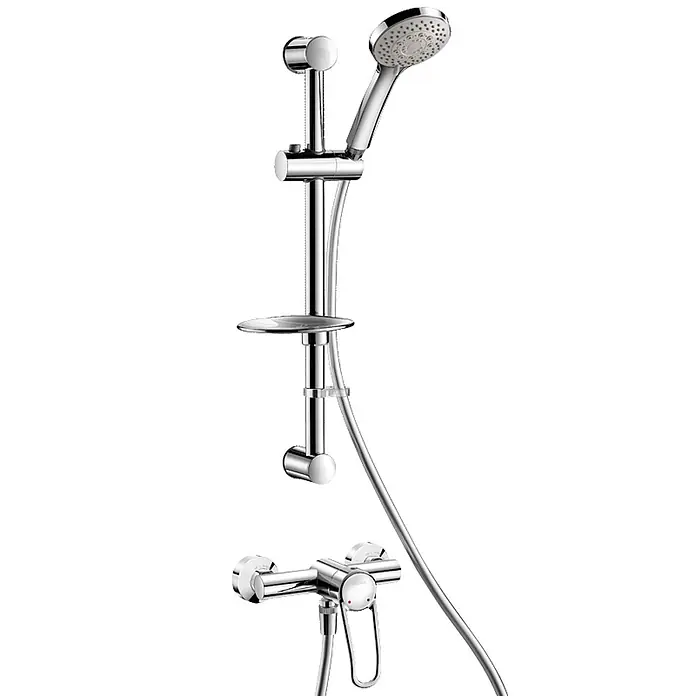 Delabie Duschsystem Delabie Duschsystem m. EHM 2739 Securitouch, S-Anschl. STOP/CHECK -  - Verchromtes Duschset mit verstellbarer Brausestange, Handbrause, Schlauch und Armatur.