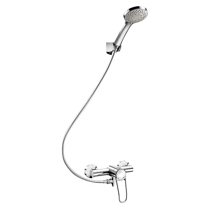 Delabie Duschsystem Delabie DU-Sys selbstentl. mit Arm. 2739 Securitouch, S-Anschl. S/C -  - Ein komplettes modernes Duschset aus Chrom mit Handbrause, flexiblem Schlauch und Wandmischbatterie.