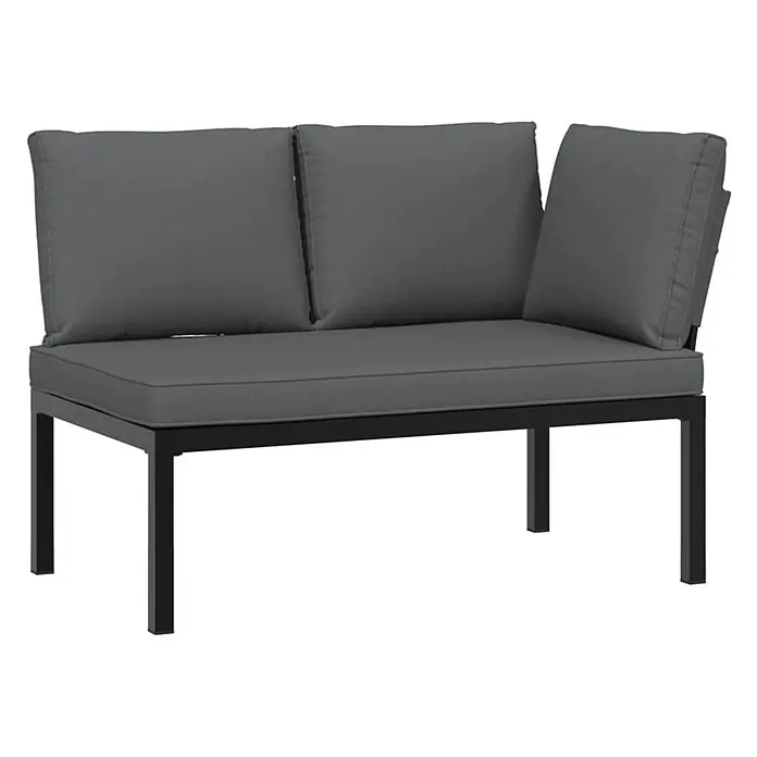 Furnicato Gartenbank - Schwarz - Dunkelgraues Outdoor-Ecksofa mit schwarzem Metallrahmen und dicken Polstern.
