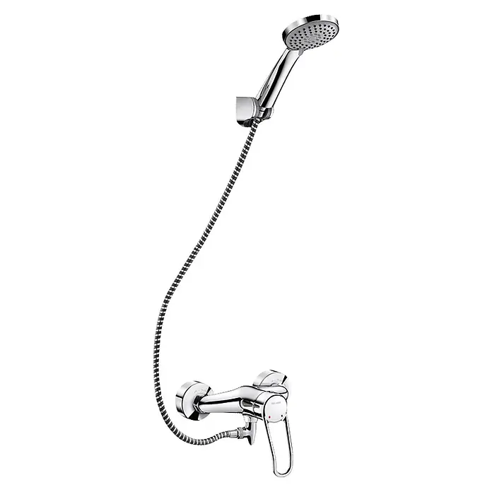 Delabie Duschsystem 2539HYG -  - Glänzendes Chrom-Handbrauseset mit flexiblem Schlauch und Wandmischer.