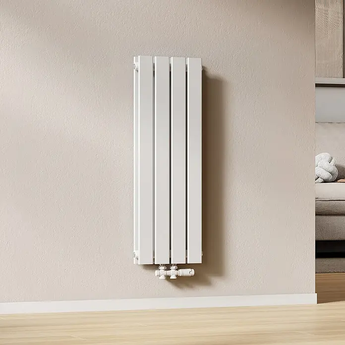 Emke Designheizkörper Flatrad FR - B x H: 30 x 90 cm, Wärmeleistung bei Vorlauftemperatur von 75 °C (D: 50): 446 W, Weiß - Hoher, weißer vertikaler Heizkörper.