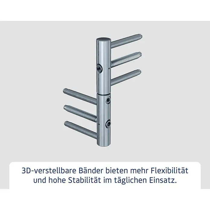 Hörmann EcoStar Haustür ISOPRO Secur IPS 410S - 110 x 210 cm, DIN Anschlag: Rechts, Anthrazitgrau - Silbernes metallisches Knochenfixationssystem mit Mittelstange und mehreren glatten und Gewindebolzen, mit Sechskant-Verriegelungen.