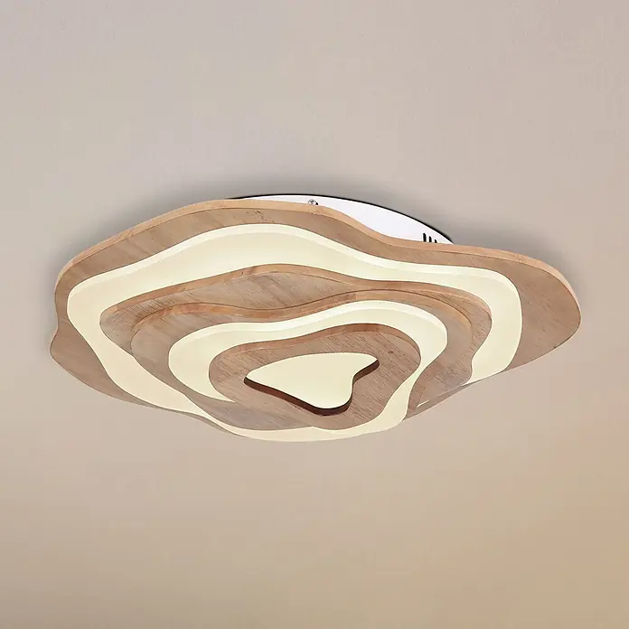 Globo LED-Deckenleuchte Jacks - L x B x H: 580 x 500 x 100 mm - Organische Deckenleuchte mit Wellenmuster, Holzschichten und integrierter Beleuchtung.