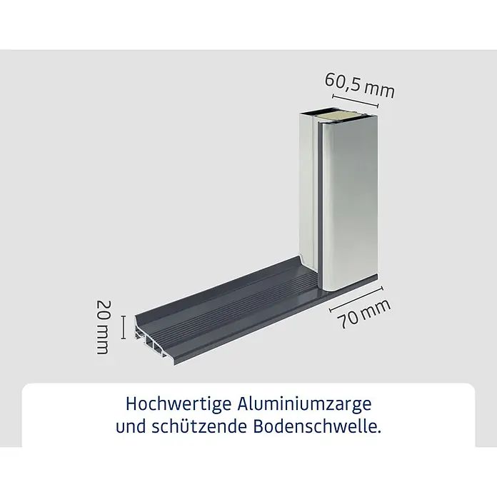 Hörmann EcoStar Haustür ISOPRO Secur IPS 410S - 110 x 210 cm, DIN Anschlag: Rechts, Anthrazitgrau - Hochwertiges L-förmiges Aluminium-Türrahmenprofil mit dunkelgrauer geriffelter Bodenschwelle zum Schutz.