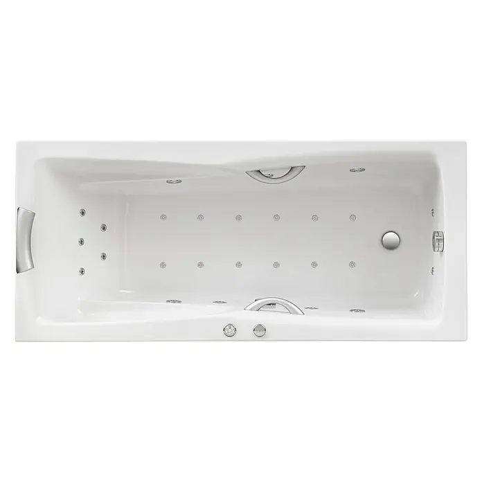 Ottofond Whirlpool Santos - 190 x 90 cm, Sanitäracryl, Weiß - Rechteckige Whirlpool-Badewanne in Weiß mit integrierten Düsen und verchromten Griffen für ein entspannendes Badeerlebnis.