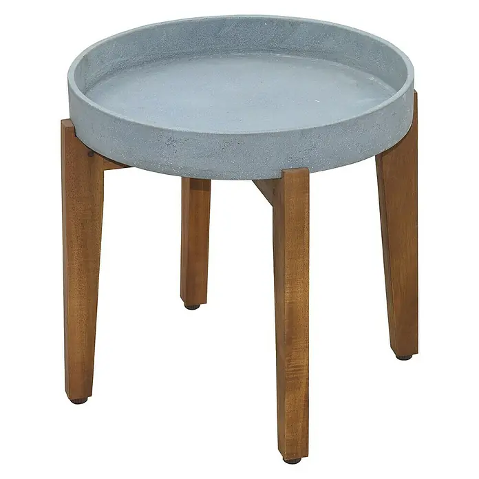 Sunfun Garten-Beistelltisch rund - Ø x H: 35 x 35 cm - Runder Beistelltisch mit einer grauen Tischplatte und Holzbeinen, ideal als dekoratives Möbelstück für jeden Raum.
