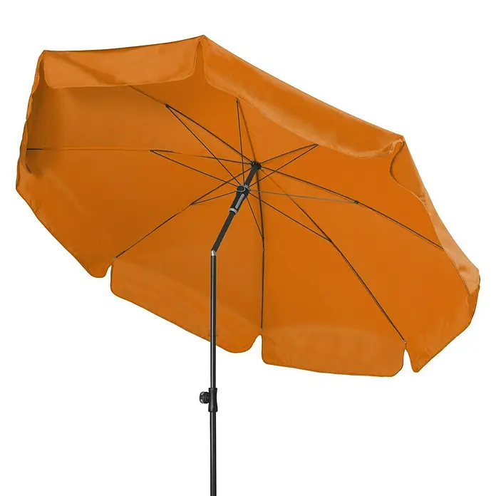 Doppler Sunline Marktschirm rund Neo - Umbra, Durchmesser Bespannung: 200 cm - Ein orangefarbener Sonnenschirm mit schwarzem Gestell, ideal für den Garten oder die Terrasse. Perfekt für sonnige Tage im Freien.