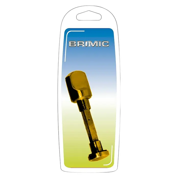Micel Brimic Pestillo con bloqueo 10098 - Largo: 85 mm, Latón, Pulido - Embalaje del producto BRIMIC con un pasador metálico dorado. Ideal para bricolaje y aficionados, esta pieza es imprescindible.