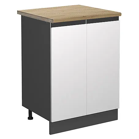 Vicco  Schrankküche R-Line Weiß J-Shape, AP Eiche