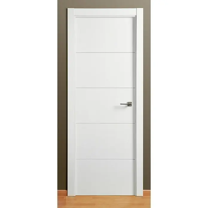 Solid Elements Puerta interior Mannheim - 62,5 x 203 cm, Izquierda, Blanco, Maciza - Elegante puerta blanca con líneas horizontales y manija moderna. Diseño minimalista que se adapta a varios estilos de interior.
