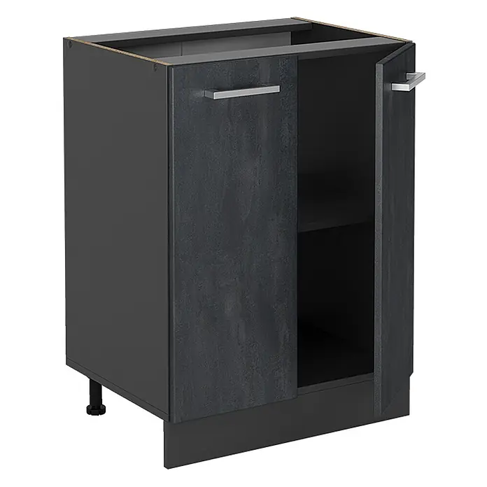 Vicco Küchenunterschrank R-Line, Schwarz Beton, 60 cm -  - Dunkelgrauer, texturierter Küchenunterschrank mit zwei Türen, silbernen Griffen und einem Einlegeboden. Mit verstellbaren Füßen.