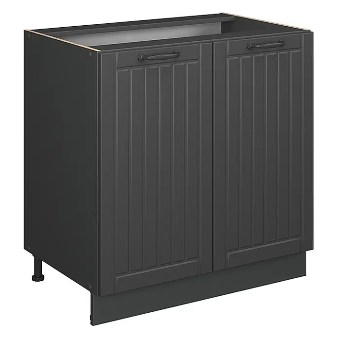Vicco Schrankküche Fame-Line Dunkelgrau mit Regal, AP Anthrazit - Dunkelgrau, Unterschrank 80 cm, AP Anthrazit - Dunkelgrauer Küchenunterschrank mit zwei Kassettentüren, Griffen und Sockelblende.