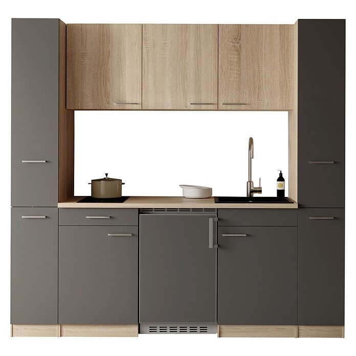 Respekta Küchenzeile Ingrid (Breite: 210 cm, Grau, Mit Kochfeld + Kühlschrank) | BAUHAUS