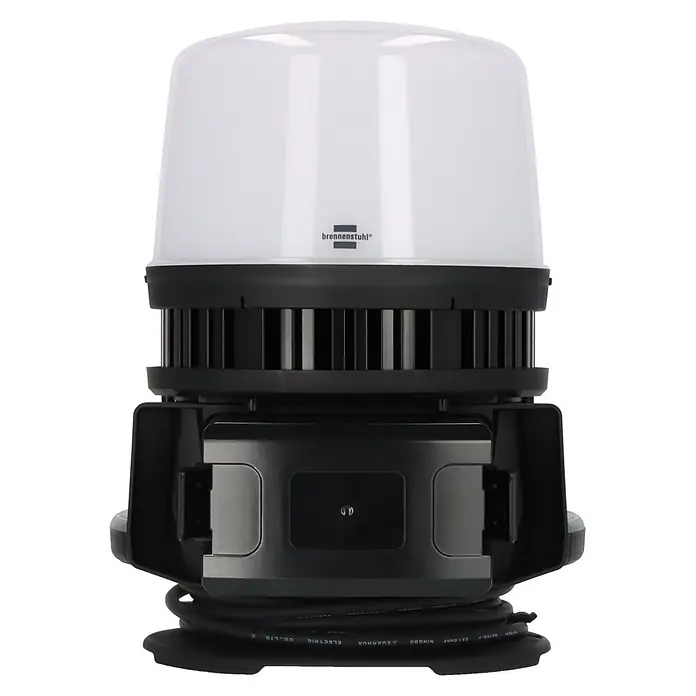 Brennenstuhl LED-Baustrahler Multi Battery Hybrid - L x B x H: 28,6 x 28 x 37,8 cm, IP54 - Brennenstuhl LED-Arbeitsleuchte mit weißem Diffusor, schwarzen Kühlrippen und stabilem schwarzem Sockel mit Kabel.