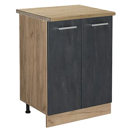 Vicco Küchenunterschrank R-Line, Schwarz Beton, 60 cm