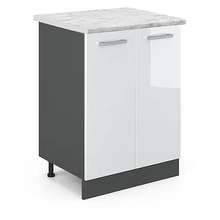 Vicco  Schrankküche R-Line Weiß Hochglanz AP Marmor