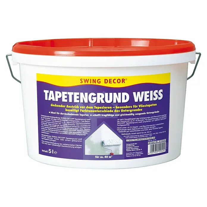 Swing Decor Tapetengrund - 5 l - Eimer SWING DECOR® Tapetengrund Weiss, ideal zum Tapezieren und für Vliestapeten, beseitigt Farbtonunterschiede.