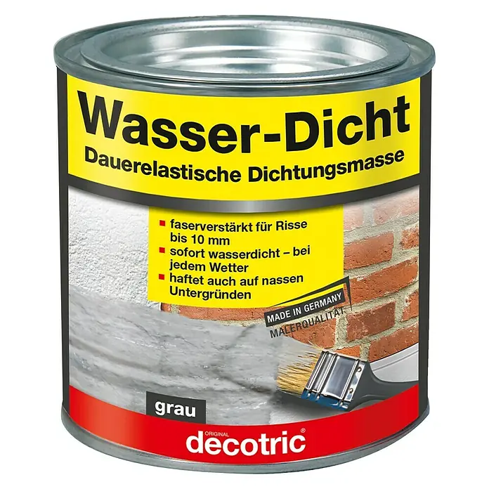 Decotric Dichtmasse Wasser-Dicht - Grau, 375 ml - Dose Wasser-Dicht Dichtungsmasse von Decotric in Grau. Dauerelastische, faserverstärkte Dichtungsmasse für Risse bis 10 mm, sofort wasserdicht.