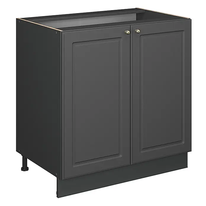 Vicco Küchenunterschrank Fame-Line, Anthrazit-Gold Landhaus/Anthrazit 80 cm -  - Dunkelgrauer Küchenunterschrank mit zwei Türen, goldfarbenen Knöpfen und Sockelblende.