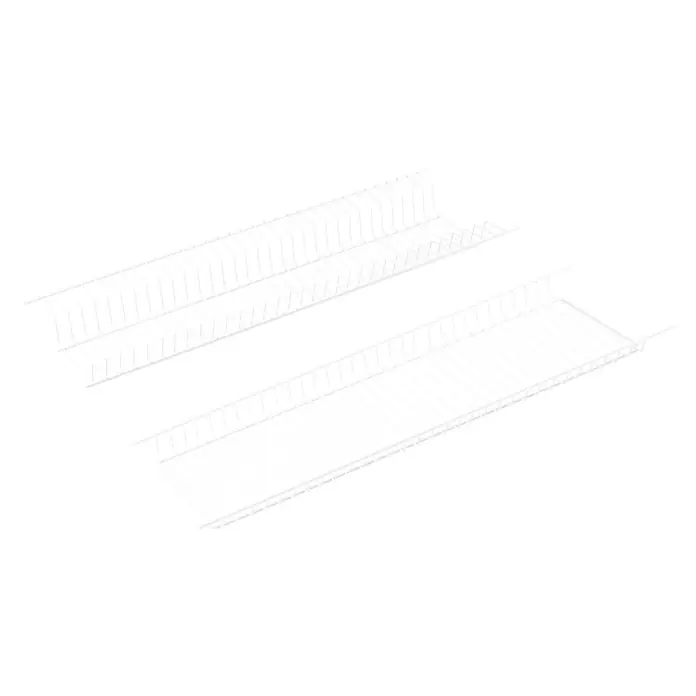 Escurreplatos 100 - L x An x Al: 22,4 x 98 x 13 cm, Blanco - Vista superior de un cajón para platos con un marco de alambre blanco diseñado para el almacenamiento de la cocina, ofreciendo una solución ordenada.