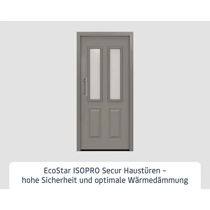 Hörmann EcoStar Haustür ISOPRO Secur IPS 410S - 110 x 210 cm, DIN Anschlag: Links, Graualuminium - Graue EcoStar ISOPRO Haustür mit Glasausschnitten, hoher Sicherheit und optimaler Wärmedämmung.