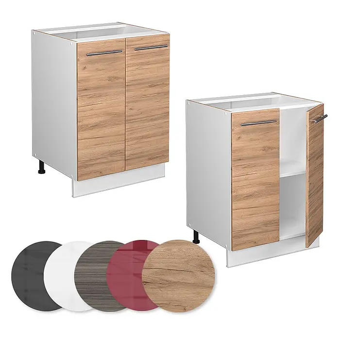 Vicco Schrankküche Fame-Line Goldkraft Eiche ohne Arbeitsplatte - Goldkraft Eiche, Unterschrank 60 cm - Küchenunterschränke mit Holzoptik-Türen und weißem Korpus. Inklusive Farb- und Materialmustern.