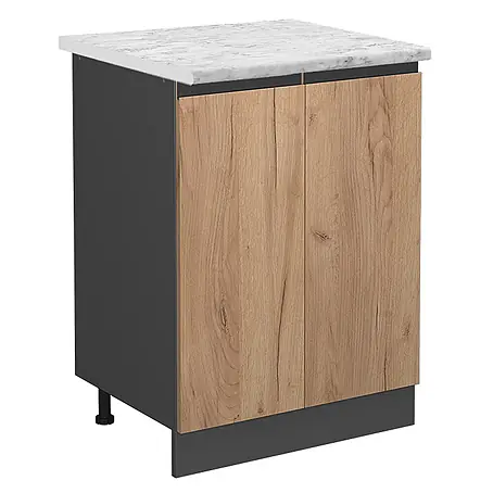 Vicco  Schrankküche R-Line Goldkraft Eiche J-Shape AP Marmor